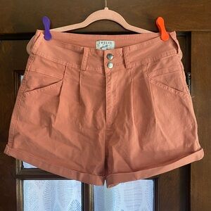 Twelve by OnTwelfth Coral Cotton Blend High Rise Canvas Cuffed Shorts